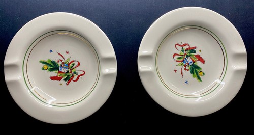 Vintage Set Of 2 Salem China Ashtray Christmas