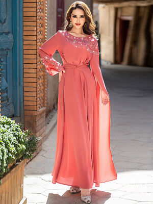 Elegant Women Muslim Abaya Kaftan Dubai Beads Fashion Evening Party Gown  Morocco | eBay