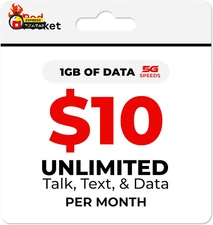 Mobile $10/Month Phone Plan, Free SIM Card for At&T-Compatible Phone, Unlimited 
