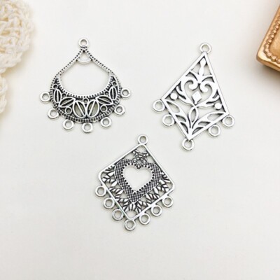 10pcs Tibetan Alloy Fan Chandelier Findings - 1/3 Loop Links - Antique Silver 26mm
