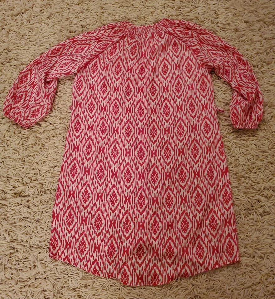 Vestido Camisa MAEVE Frequencies Rojo Blanco Ikat Shift Ligero Calado X-Pequeño Foto 4 de 4