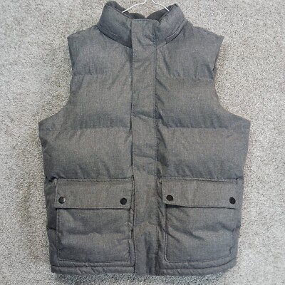 Old Navy Vest M Gray Puffer Quilted Lined Flap Pockets Full Zip Snap Closure