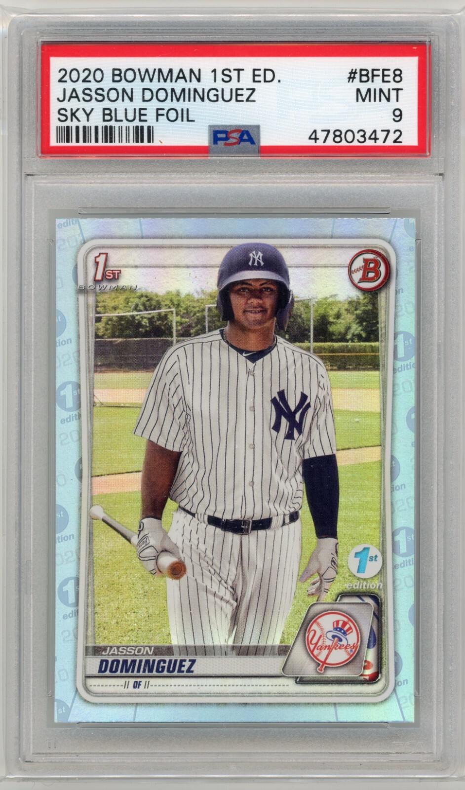 PSA 9 2020 Bowman 1st EDITION BFE8 Jasson Dominguez Sky Blue RC New York Yankees