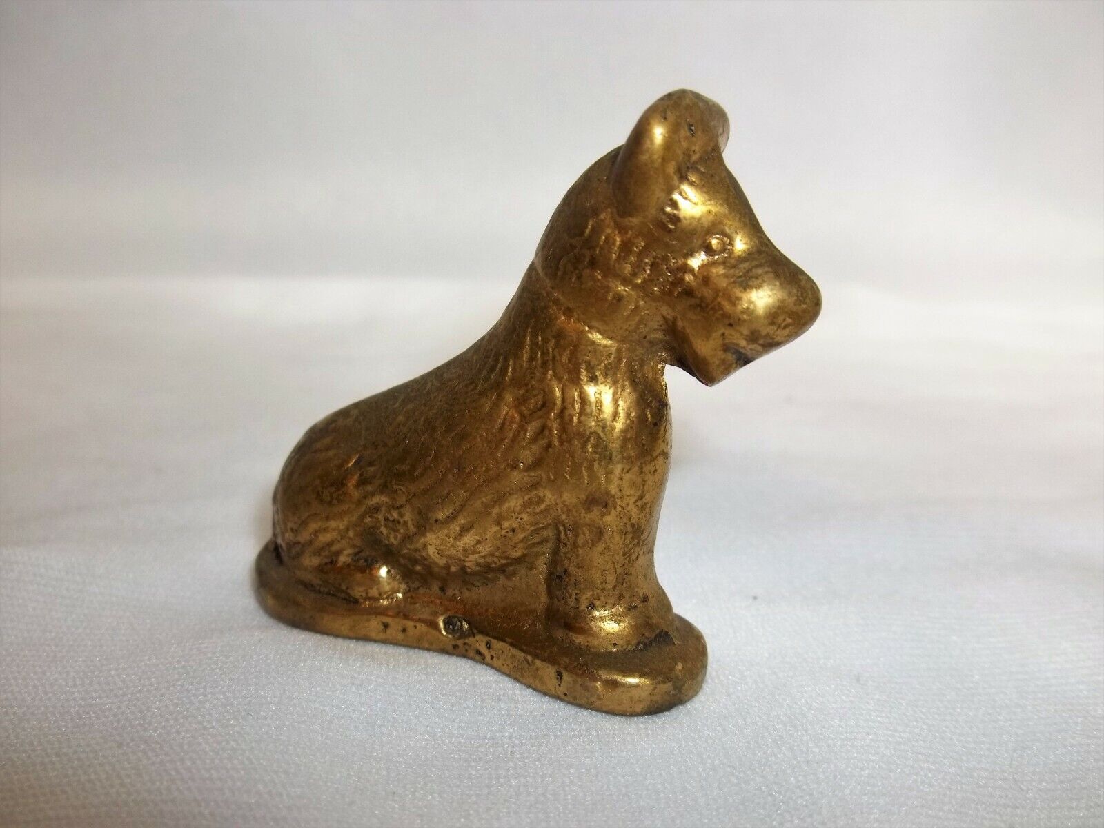 Vintage Solid BRASS Miniature Sitting TERRIER DOG Figurine