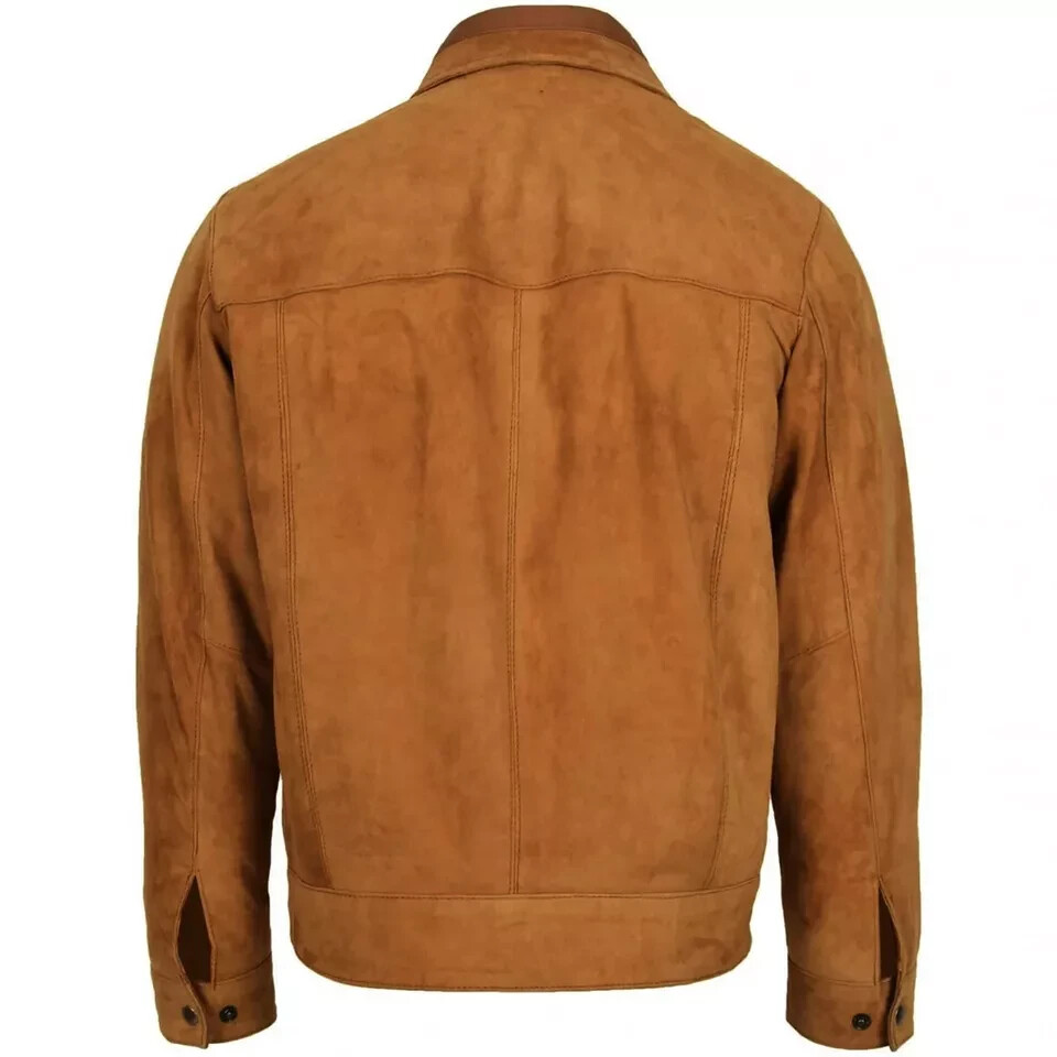 Biker Men's Casual Real Authentic Suede Front Zip Leather