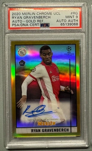 2020 Merlin Chrome UEFA UCL /50 Gold Auto RC Ryan Gravenberch PSA 9 Liverpool