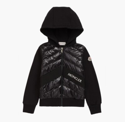 Moncler Kid's Quilted Down & Knit Hooded Black Cardigan Jacket Coat 10 NWT