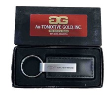 Ford Mustang Black Leather Metal Keychain New In Box