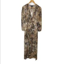 NWT Express Snake Skin Print Maxi Ruffle Split Wrap Dress