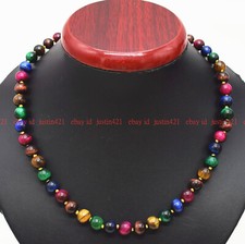 Charm 6/8/10/12mm Multi-Color Tiger's Eye Round Gemstone Beads Necklace 16-48''