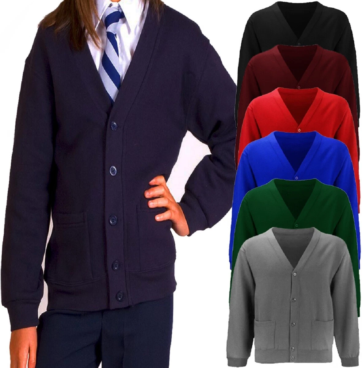 GIRLS SCHOOL CARDIGAN UNIFORM FLEECE SWEAT SHIRT JUMPER WOMENS