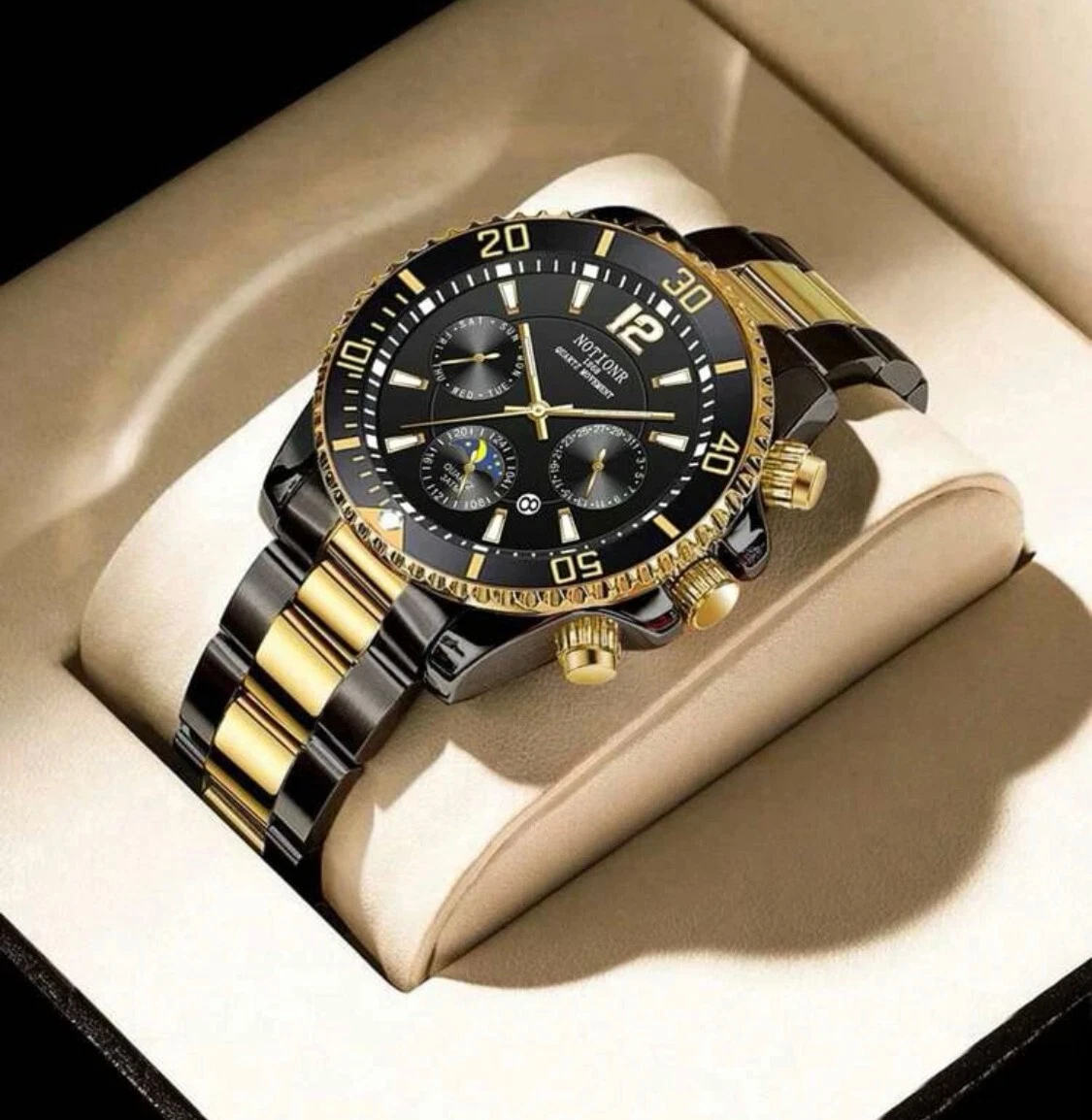 Men's Luxury Business Watch with Stainless Steel Strap Black & Gold Quartz  UK