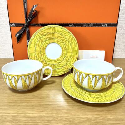 【アリエル】HERMES ナイル(廃盤)プレート 蓮 Hermes Soleil d'Hermes Morning Soup Cup Saucer Yellow