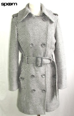 Manteau Croisé Spoom - Chevron Gris & Blanc - Taille 38 - Laine - Excellent état Occasion