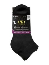 NEW Athletic Works Women's Zone Cushion Low Cut Socks, 6 Pairs, Black Size 4-10