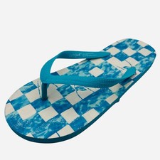 Kids Blue Checkered Flip Flops Summer Beach Sandals Lightweight Foam Pool Shoe