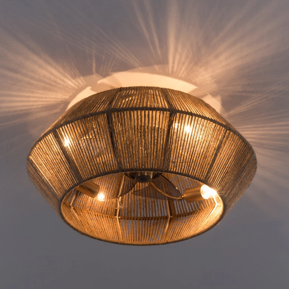 Boho Ceiling Fan Rattan Caged Flush Mount Fan Light +Remote Control Ceiling Fan - Image 4 of 4