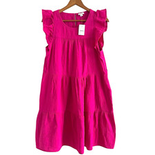 J Crew Tiered Ruffled Mini Dress 4 Pink Cottagecore Preppy Feminine Resort 