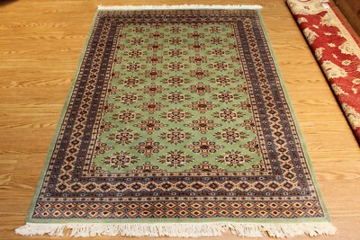 Handmade 4' X 6' Handmade Pistachio Green Turkmen 100% natural wool pile Bukhara