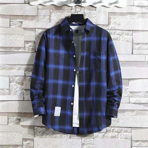 Herren Karo Tartan Revers T-Shirt Langarm Knöpfe Freizeit Slim Fit Tops Bluse - Bild 18 von 32