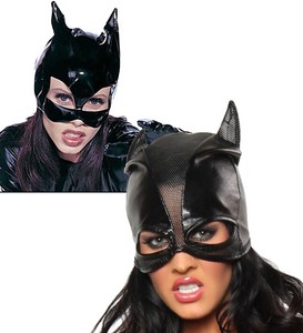 Women Leather Gauze Catsuit Catwoman Stretch Head Cover Game 