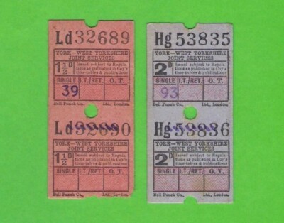 York-West Yorkshire Joint Services - 2 Ultimate Bus Tickets 11/2d & 2d - Nov 1951
