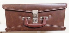 Double Sided 60 Slot Audio Cassette Tape Holder Case Faux Brown Leather w/Handle