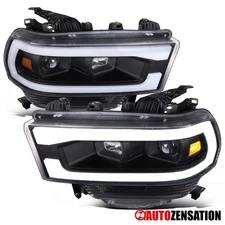 Fit 2019-2024 Dodge Ram 2500 3500 Black LED Tube Projector Headlights Head Lamps