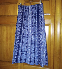 Vtg. Boho Paisley Blue Floral Size Med. Rayon Maxi Skirt USA Made elastic back