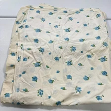 vintage lady pepperell double flat sheet blue rose floral cotton mcm retro