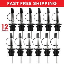 12 Pack Stainless Steel Pour Spouts with Rubber   Classic Bottle Pourer with cap