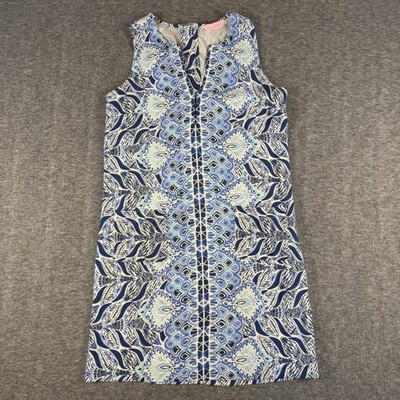 Lilly Pulitzer Dress Womens 2 Blue White Sleeveless Shift Tassel Zip Style 30415