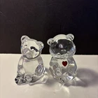 Fenton Clear Glass Birthstone Bear Figurine July Ruby Red Heart and Clear Bear
