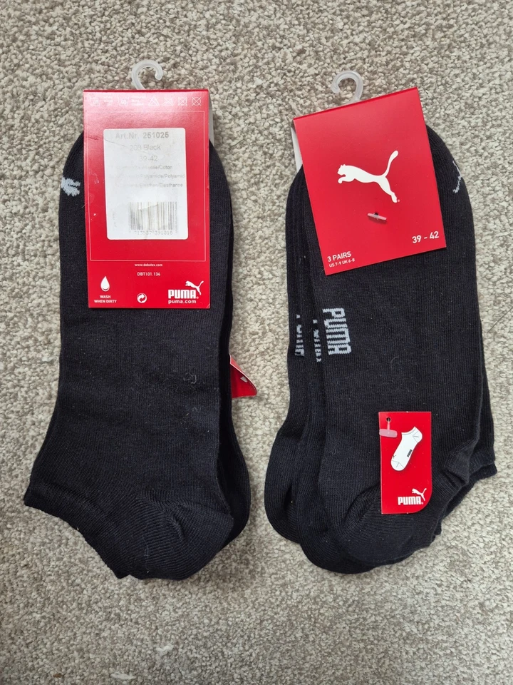 Brand New Black Puma Trainer Socks 3 pack