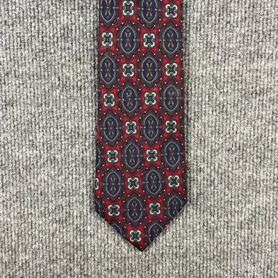 VTG Kenneth Gordon Tie 3.5" X 57" Red/Blue Geometric 100% Silk Made In USA - Image 1 of 4