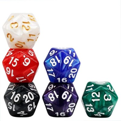 Handan 6 Pieces D20 Polyhedral Dice,20 Sided DND Dice,22Mm Large Pearl Mixed Col