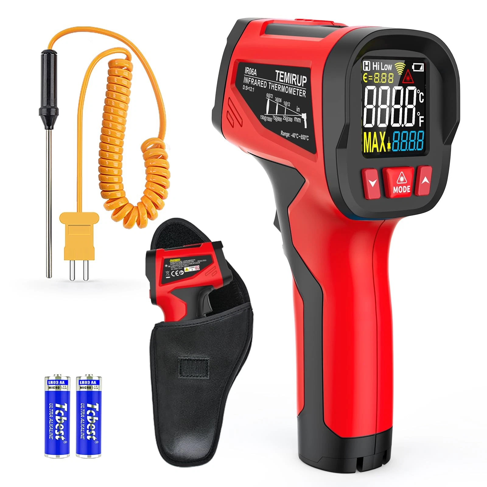 Infrared Thermometer Gun - TEMIRUP Non-Contact -40℉~1202℉(-40℃~650℃), Red