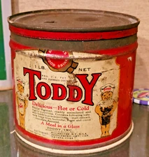 1920S VINTAGE TODDY COCOA CHOCOLATE FLAVOR  1 POUND TIN CAN HOT OR COLD