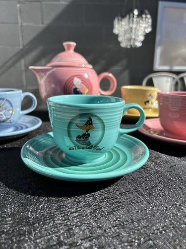 Vintage 94 Fiestaware Looney Tunes Tweety Bird Grand Maw Teapot With 4 C/S