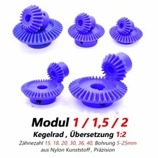Kunststoff Kegelrad Modul 1 1,5 2 &Uuml;bersetzung 1:2 15 18 20 30 36 40 Z&auml;hne Nylon