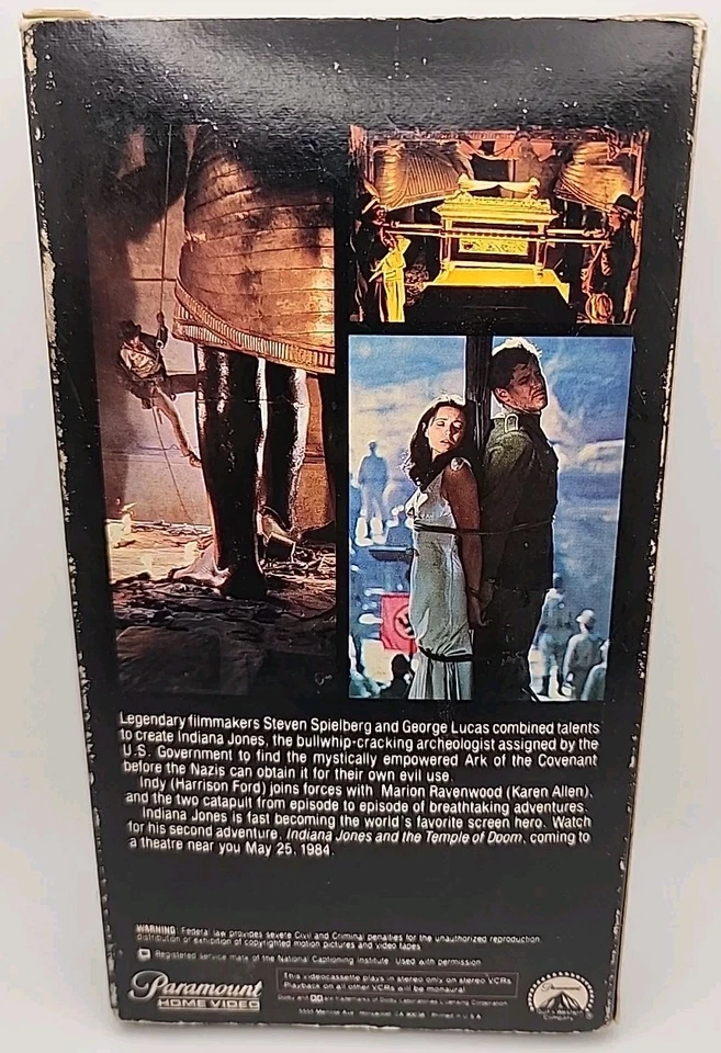 Raiders of the Lost Ark VHS 1983 1st Release Paramount VHS 1376 No UPC VG - Image 2 of 4