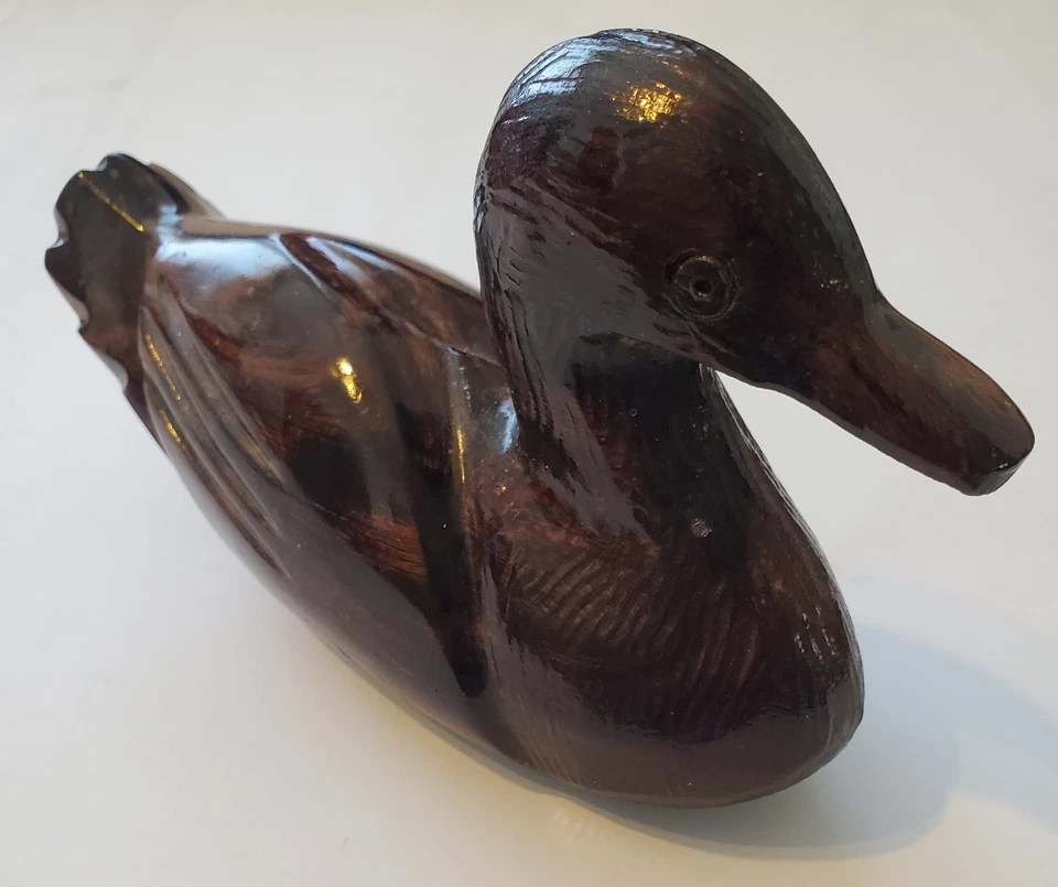 Boneco vintage esculpido à mão madeira pato marrom escuro madeira maciça pato decoração para casa - Imagem 2 de 4