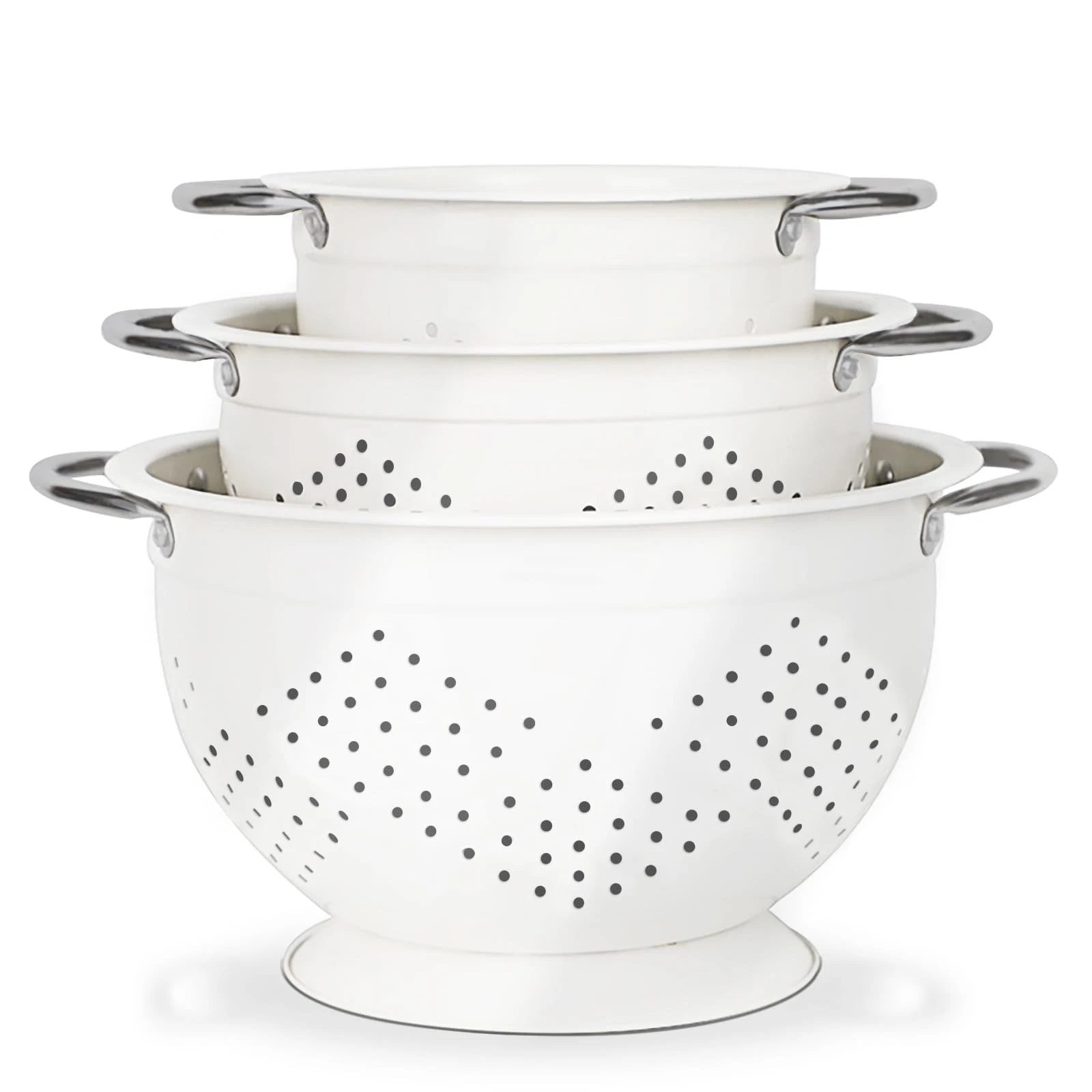 Colander Set for Kitchen, 1.5, 3, 5 Qt Stainless Steel Handle Food Strainers ...