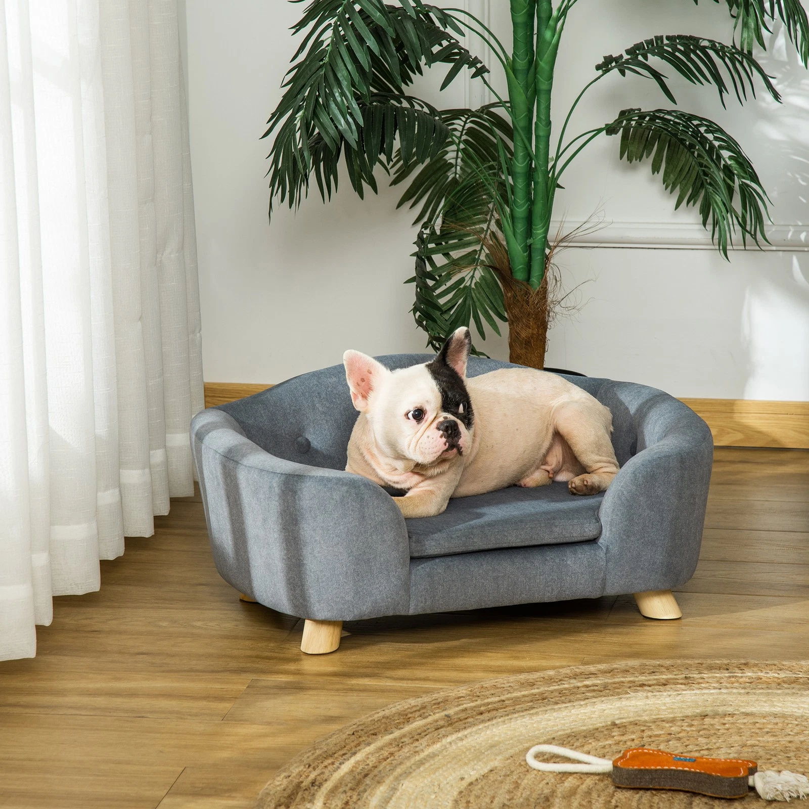 PawHut Dog Sofa Bed w/ Soft Cushion for XS Size Dogs - Grey