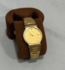 Vintage Seiko 5Y39-8A09 Quartz Gold Tone Watch 32mm Date Gold Dial Stretch Band