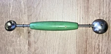 Vintage Double Ended Melon Baller with Green Wooden Handle