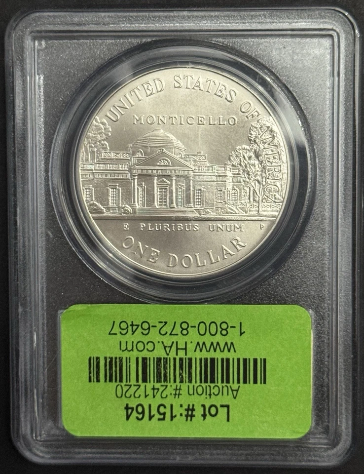 1993 Thomas Jefferson Commemorative Silver UNC Dollar PCGS MS70 - Image 3 of 4