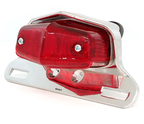 Lucas Style Motorcycle Tail Light Assembly - Chrome w/ Red Lens