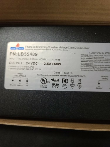 Light Blue LB55489 Phase Cut Dimmable led Driver 24VDC 2.5/60W RA - Picture 2 of 4