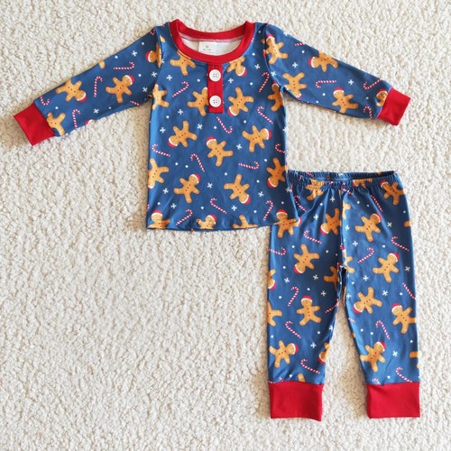 Girl Long Sleeve Pajama Set 2pcs Christmas Outfit Gingerbread Print - Picture 3 of 8
